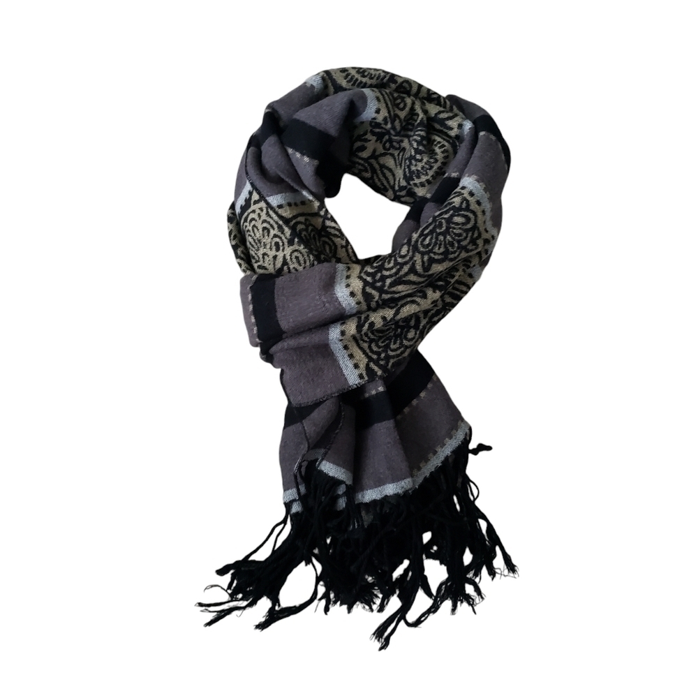 Neutral Colors Wool Blend Fringed Muffler Scarf